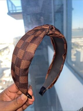 Brown Checker Knot Headband